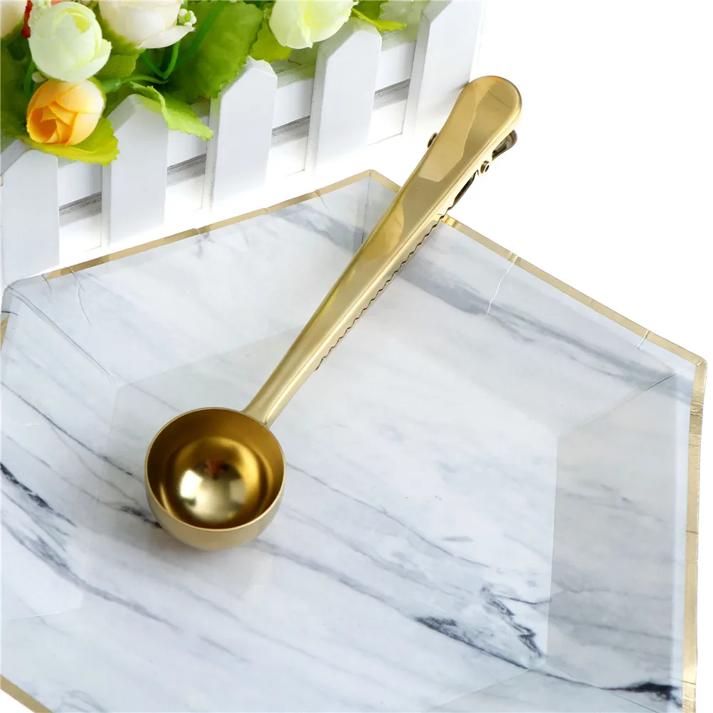 1PC Stainless Steel Coffee Scoop Sealed Clips Gold Coffee Tea Milk Powder Measuring Spoonin Tea