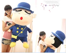 big plush round mouth Crayon Shinchan toy huge blue hat and coat Crayon Shinchan doll gift about 100cm 557