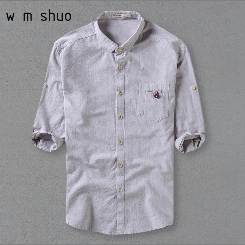 

WMSHUO2017 Male 5XL Linen Shirt Three Quarter Sleeve Fluid Turn-down Collar Loose Thin Men's Casual Slim Fit Clothing ShirtsY154