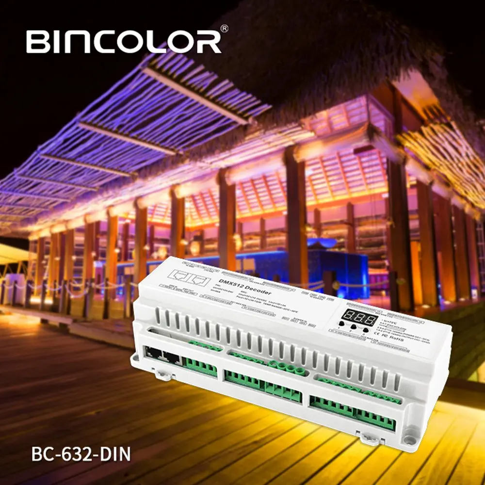 BC-632-Din 32 канала DMX512/8bit/16bit Вход DC12V-24V RJ45 Подключите светодиодный RGB/RGBW контроллер декодер для светодиодный полосы