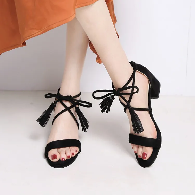 

Big Size 11 12 13 14 15 high heels sandals women shoes woman summer ladies open-toed lace-up Package the heel Thick with sandals