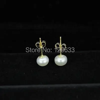 

Girl AA+ 7-8mm white Akoya Cultured pearl Stud Earring AAA studs Silver hook [pair] earrings for women sterling-silver-jewelry