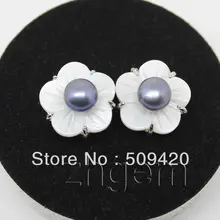 >>>>> натуральный черный жемчуг пресноводных и швабры оболочки цветок серьги шпильки