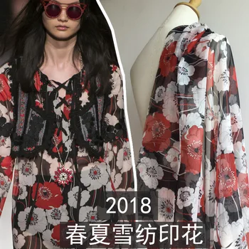 

New Europe and the United States with the big flower pattern Poppies digital printing Chiffon summer women's fashion fabric