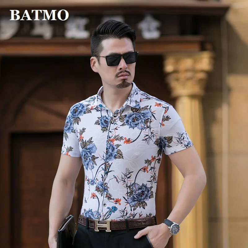 Batmo 2019 Новое поступление Летние Печатные повседневные мужские рубашки, модные мужские рубашки в цветах, большие размеры M-7XL 9984