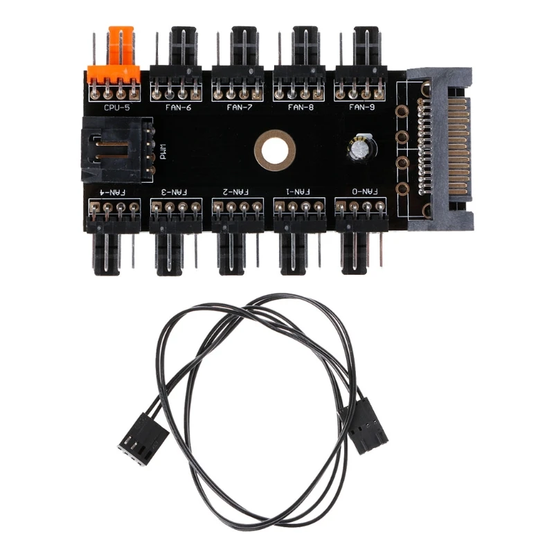 OOTDTY Computer Components Fan Hub Board 1 To 10 Way Splitter PWM Cooling Fan Hub 4-Pin 12V Power Socket PCB Adapter