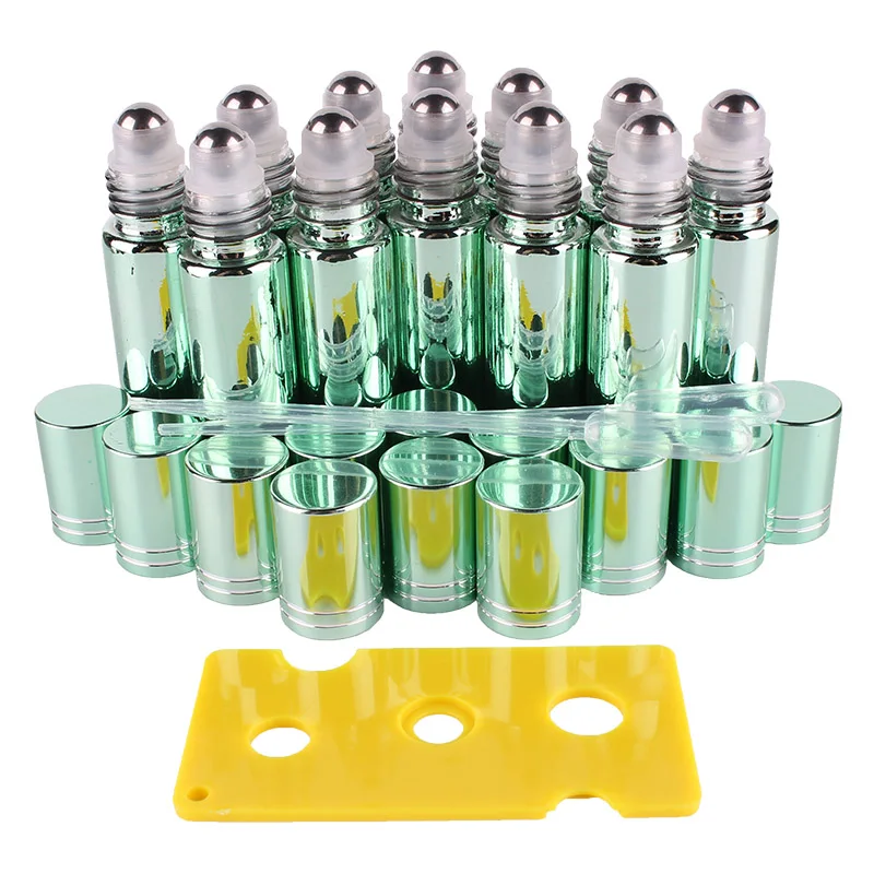 

12pcs 10ml Green Essential oil UV Coated Glass Roll on Bottles Vials with Stainless Steel Roller Ball for perfume aromatherapy