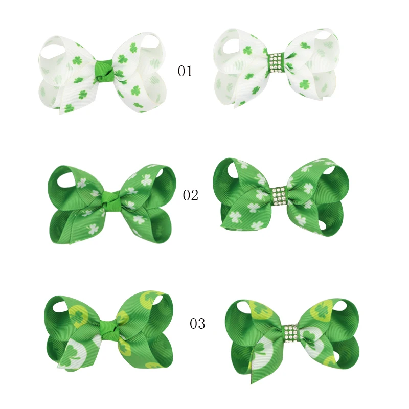 Clover Butterfly Hairpin Printed Knot Ribbon Bow For Girls Handmade Boutique Hair Clip Children Hair Accessories (1)