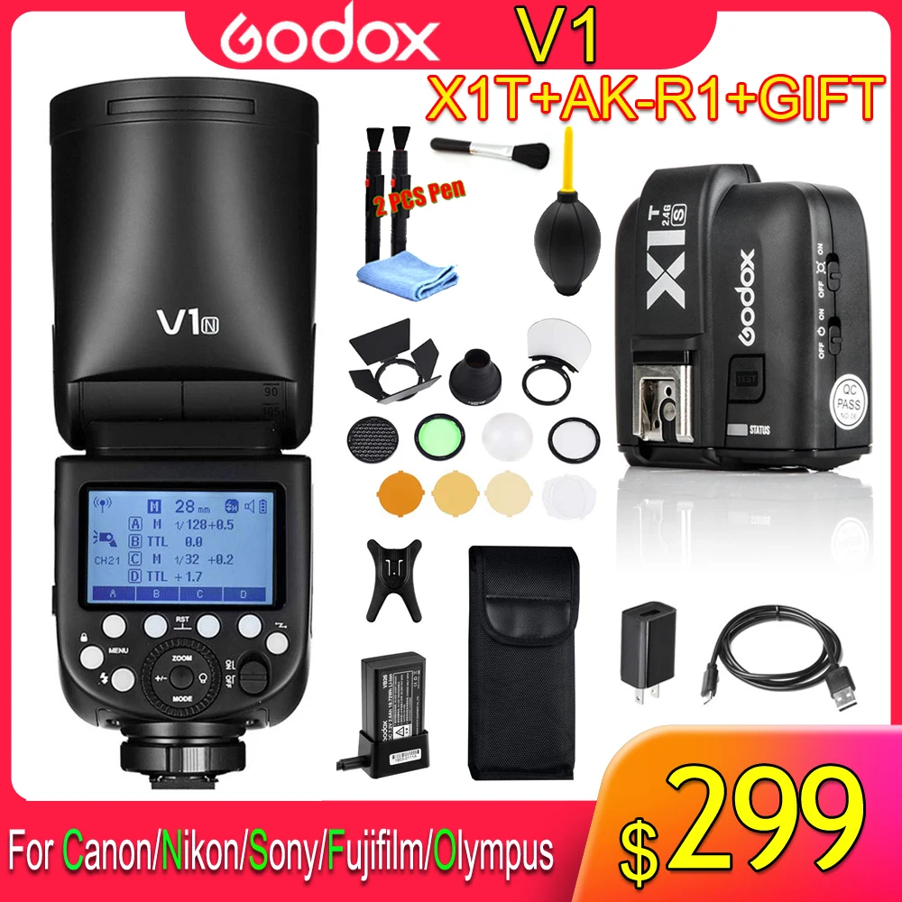 Godox V1 флэш-V1C V1N V1S V1F V1O ttl 1/8000s HSS Литиевая Батарея Вспышка Speedlite для цифровой зеркальной камеры Canon Nikon sony Fuji Olympus