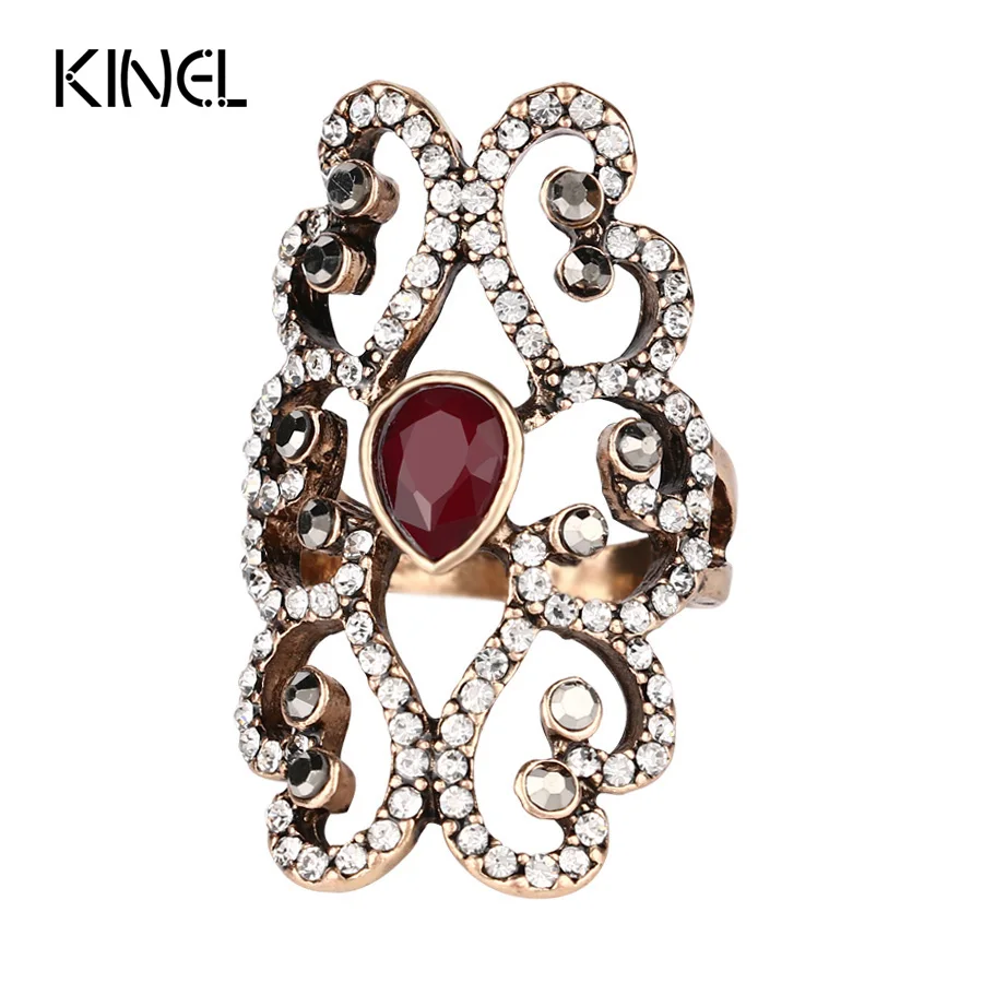 

Hollow Pattern Resin Rings For Women Vintage Jewelry Color Gold Mosaic AAA Crystal Party Ring Engagement Gift Wholesale