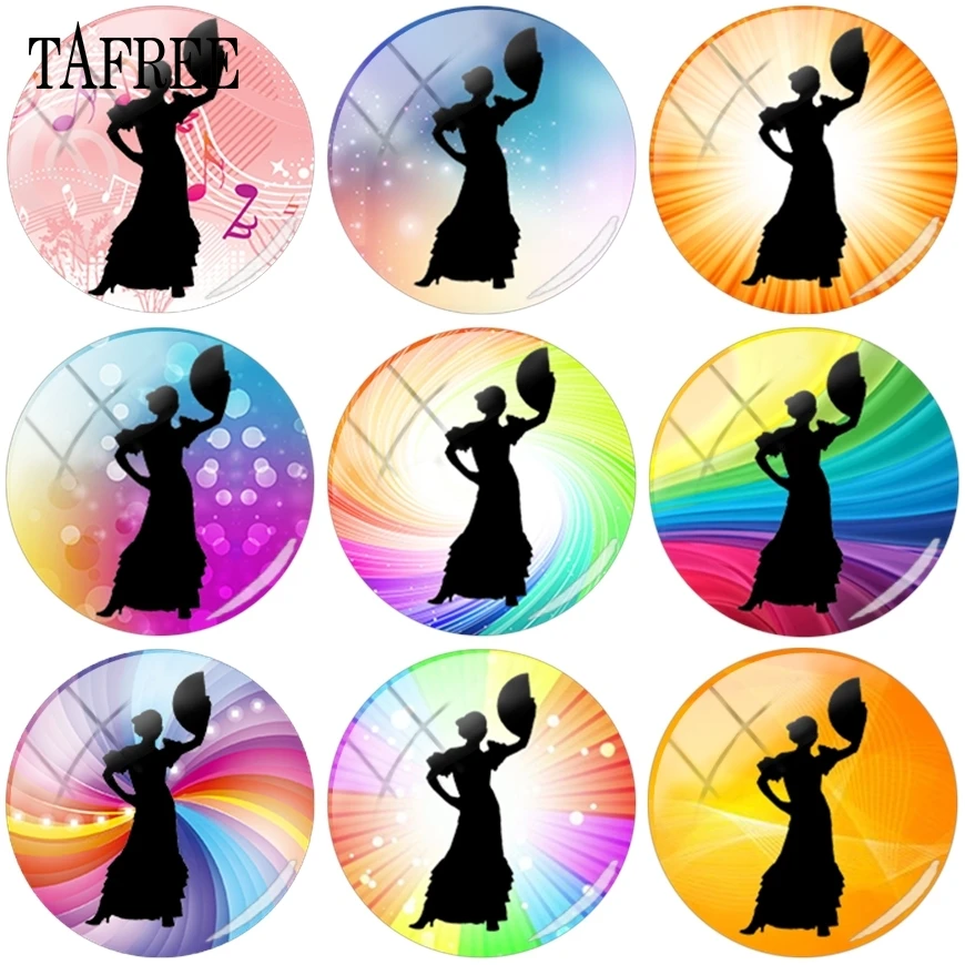 

TAFREE Fan Dance Dancing Pose 15mm 18mm Beads Glass Cabochon Pattern Dome Cameo Pendants Settings Jewelry