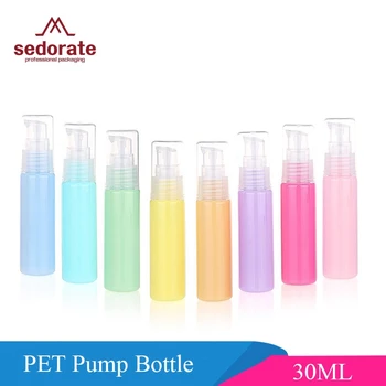 

Sedorate 50 pcs/Lot PET Candy Colors Empty Refillable Bottle For Cosmetic 30ML Pump Bottles For Cream Plastic Containers ZM003-2
