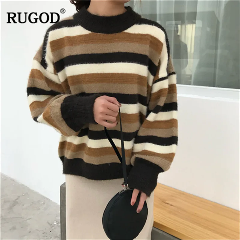 RUGOD осенне-зимний женский свитер с круглым вырезом и длинным рукавом, женские пуловеры в стиле пэчворк, pull femme hiver