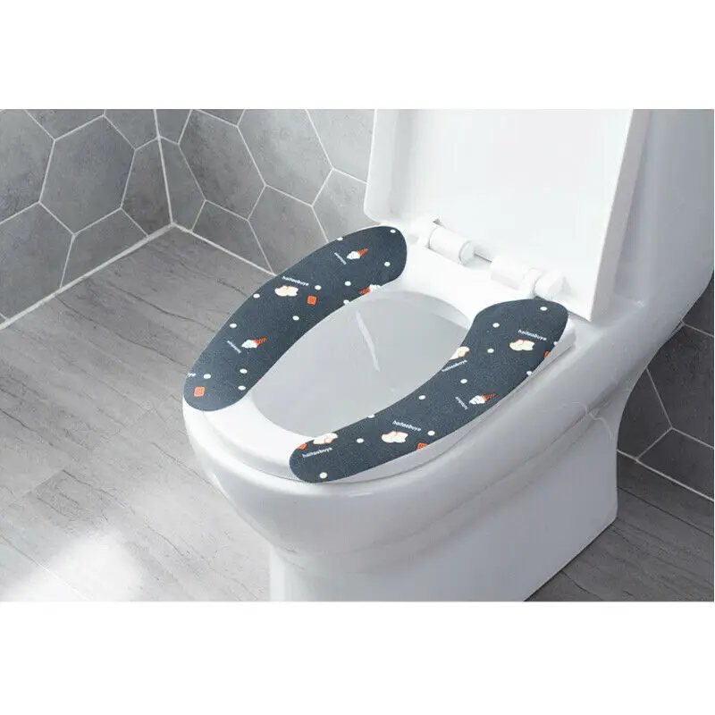 2 шт Ванная комната Туалет сидение для унитаза мультфильм самоклеющиеся Туалет моющийся Мягкий теплый коврик Обложка Подушка - Цвет: Черный