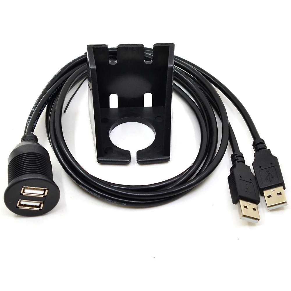 1M 2 Ports Dual USB 2.0 AUX Flush Mount Car Mount Extension Cable For