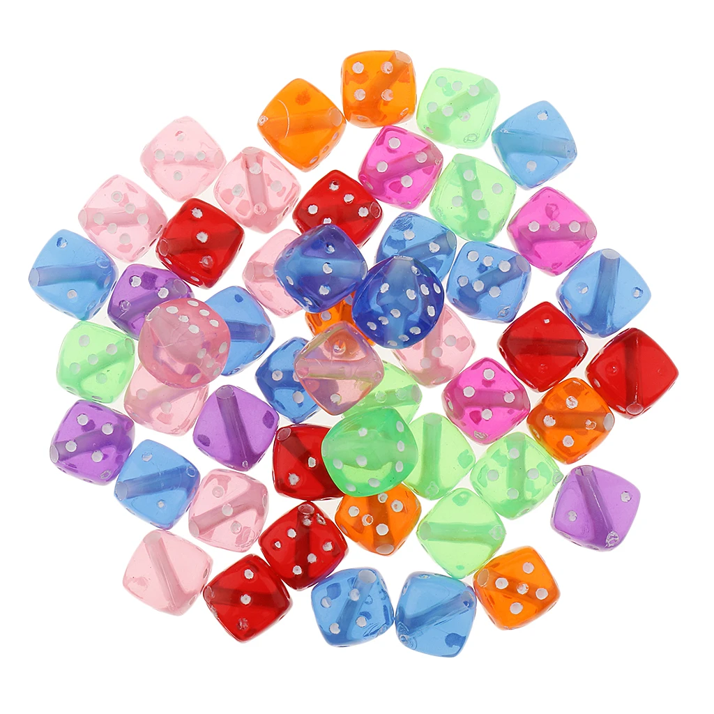 50pcs Mixed Transparent Acrylic Dice Spacer Beads 8x8mm for Jewelry