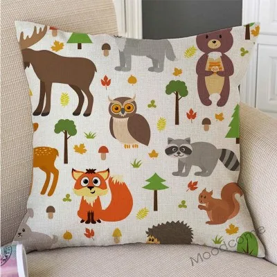 Милый детский чехол для дивана с изображением леса, животных, лисы, медведя, енота, совы, лося, декоративная подушка для детской комнаты