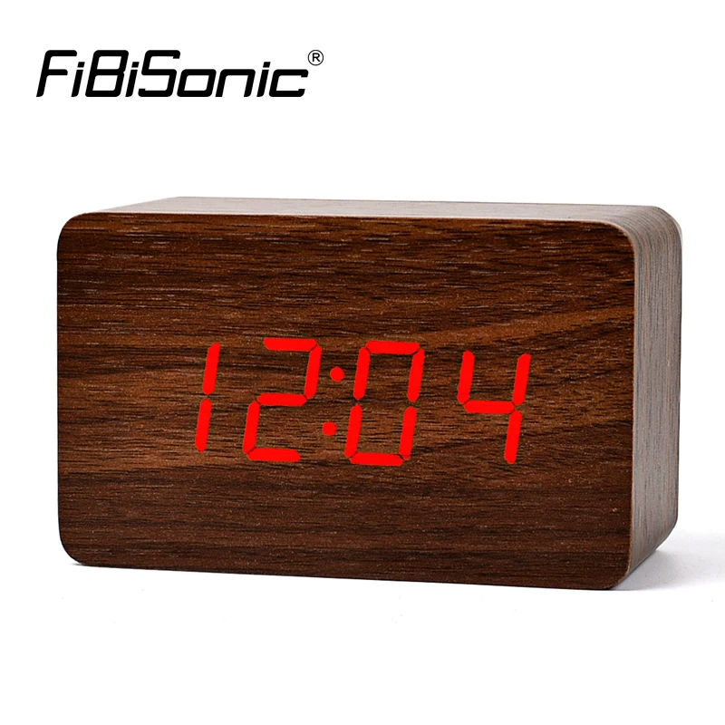 

FiBiSonic Wooden Alarm Clocks,Thermometer Wood Wooden LED Digital Voice Table Clock,Mini Digital Clock