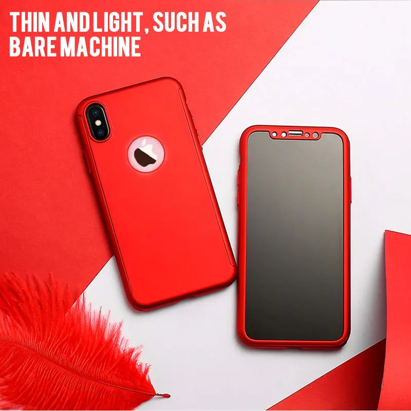

Protective Case with Tempered Glass Screen Protector for iPhone XS MAX XR X 8 7 6 Plus 5 5s SE professional design For iPhone