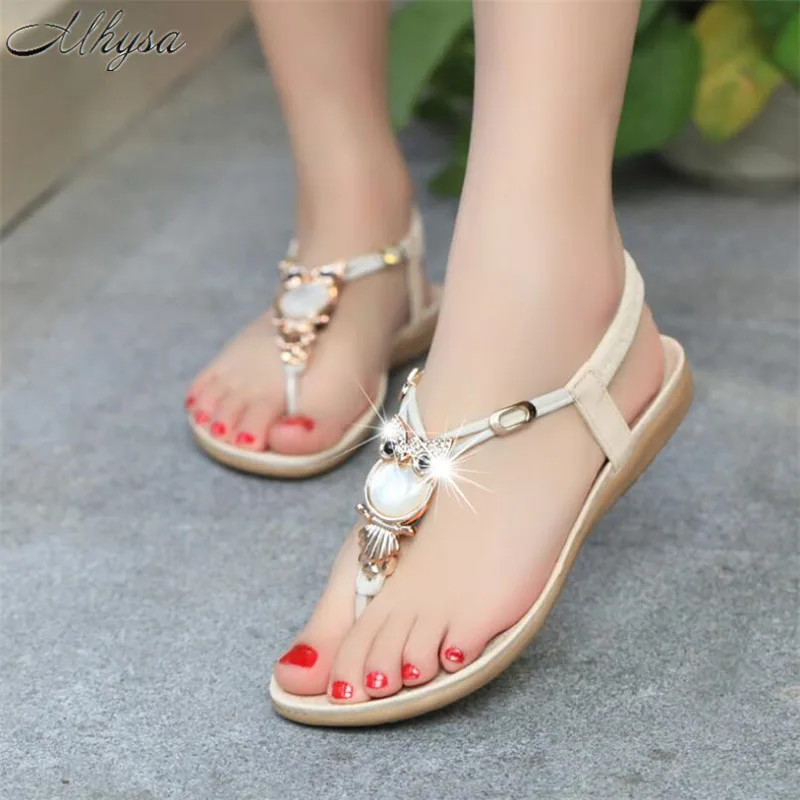 

Mhysa 2019 New summer women's shoes fashion women's sandals stretch beaded owl slippers flat sandals women's shoes slippers L212