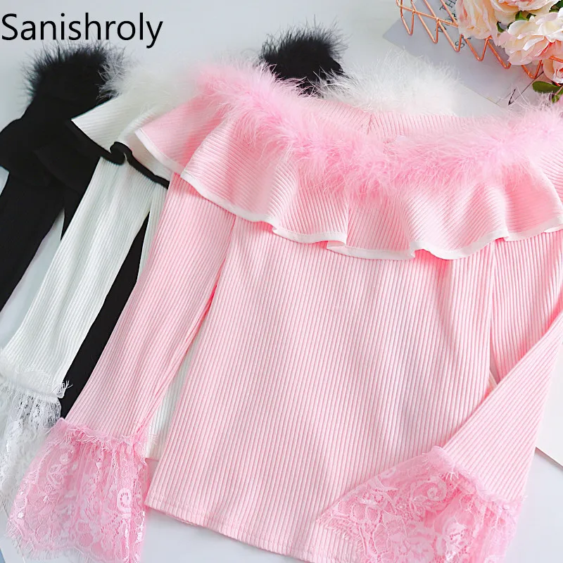 Женская кружевная блузка Sanishroly короткая с расклешенным рукавом воротником