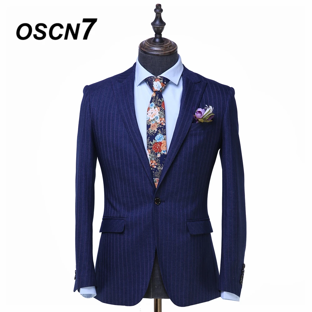 

OSCN7 Stripe Custom Made Suits Men Slim Fit Wedding Party Mens Tailor Made Suit Fashion 2 Piece Suit ZM-506 custom supplier