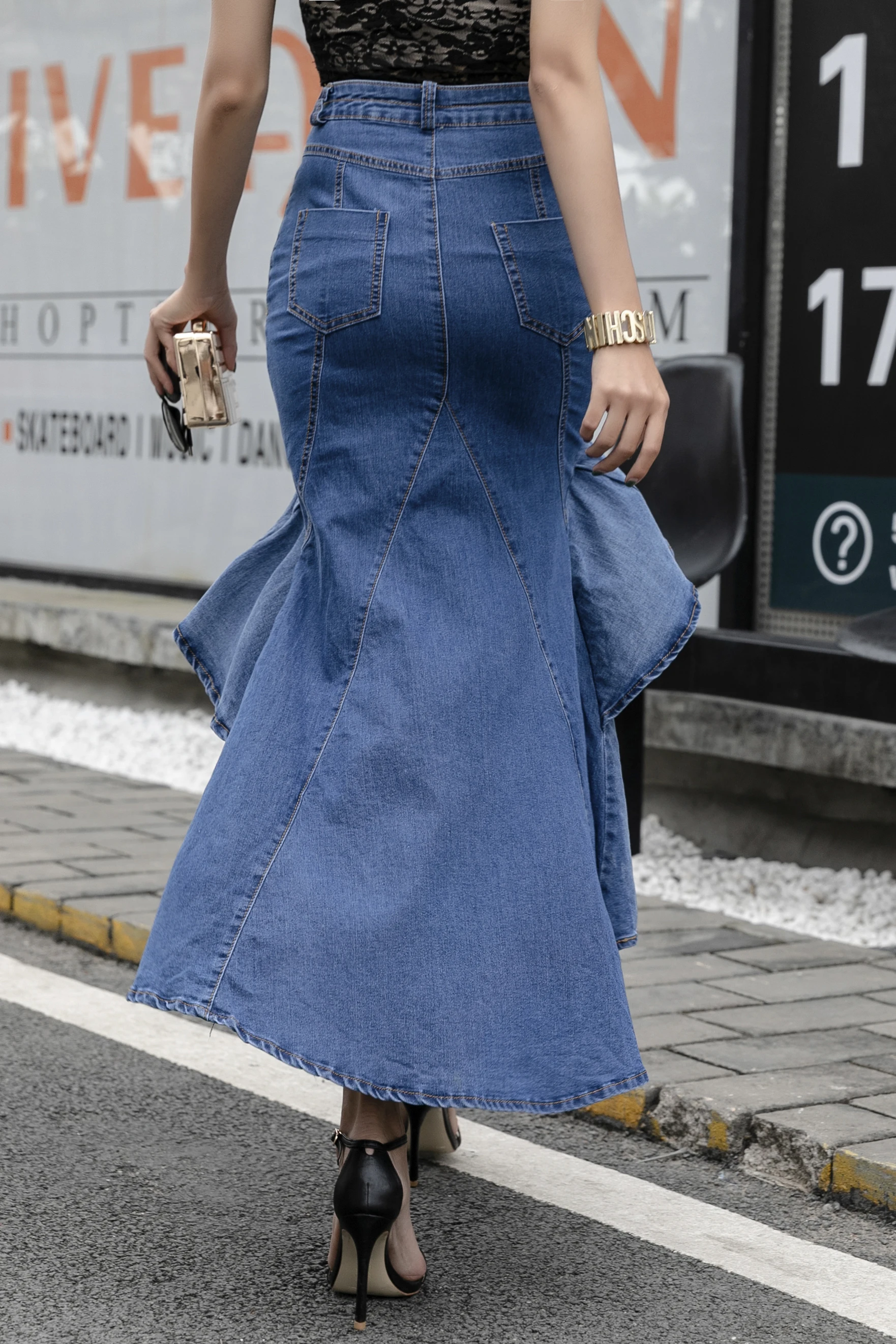 long denim mermaid skirt