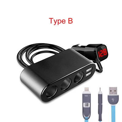 5V 3.1A двойной USB порт 3 способа Авто розетка для автомобильного прикуривателя сплиттер адаптер DC 5V 1A 2.1A для всех телефонов и ПК Ipad - Название цвета: Type B with a cable