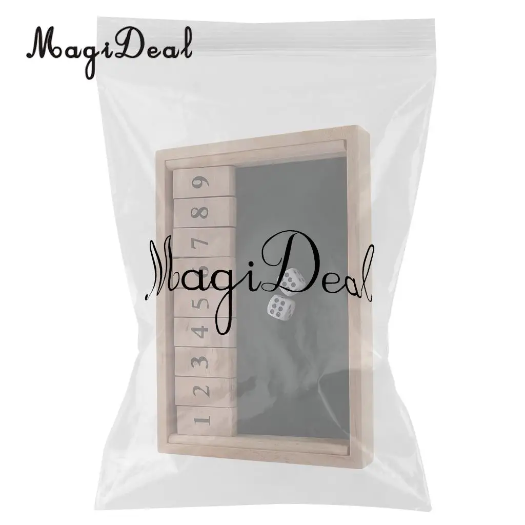 MagiDeal Wooden Number Drinking Game Board Game Shut The Box Set With Dices Bar Cafe Family Party Wine Indoor Home Entertainment