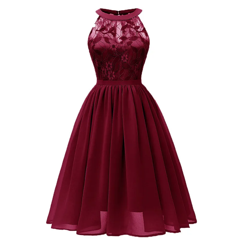   Women Summer Vintage Princess Floral Lace Dress Cocktail Elegant Dress Neckline Party Aline Mini Swing Dress#4M11 (15)