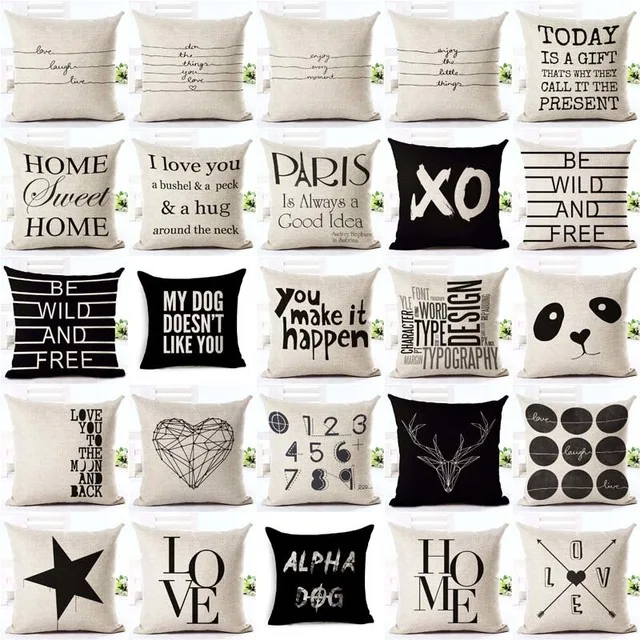 

Decorative Throw Pillows Cover Letter Love Home Motto Word Cotton Linen Cushion Cover for Sofa Home Chair Living Room