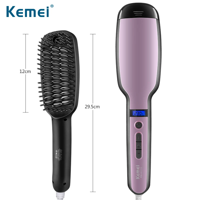 Kemei KM-HC111, электрический выпрямитель для волос, щетка, расческа, утюги с ЖК-дисплеем, температура 80-230 градусов, Паровая щетка для выпрямления волос