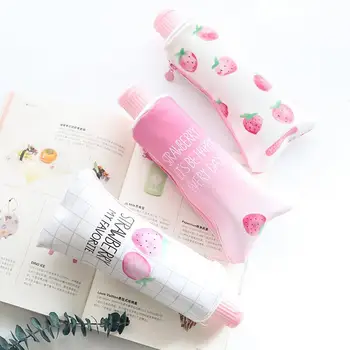 

Strawberry Toothpaste PU Pencil Case With Pencil Sharpener Stationery Storage Bag Escalar Papelaria Escolar School Supplies