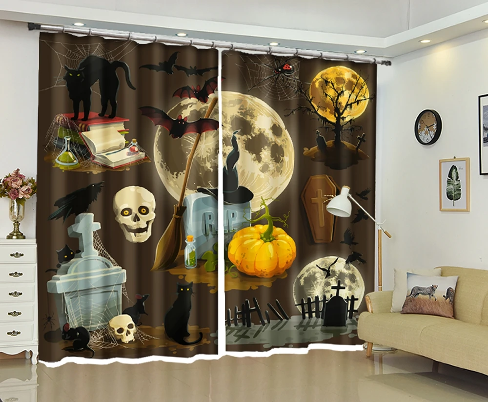 Funny Halloween black cat 3D effect blackout curtain personality