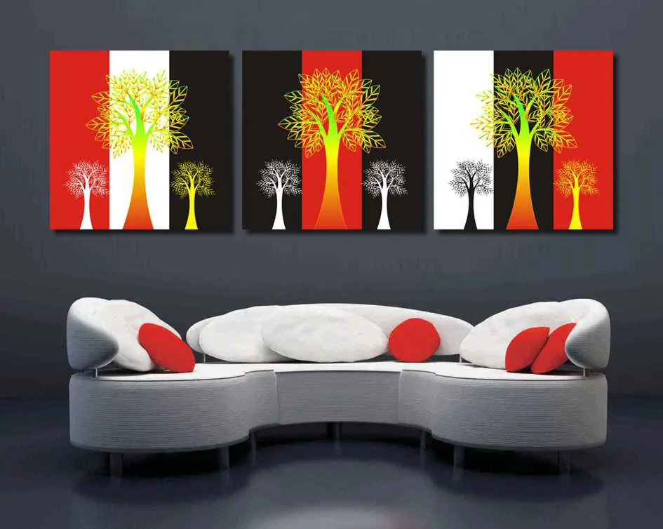 Unframed-Abstract-black-and-red-and-white-still-life-3-panels-canvas-wall-art-tree-oil (2)