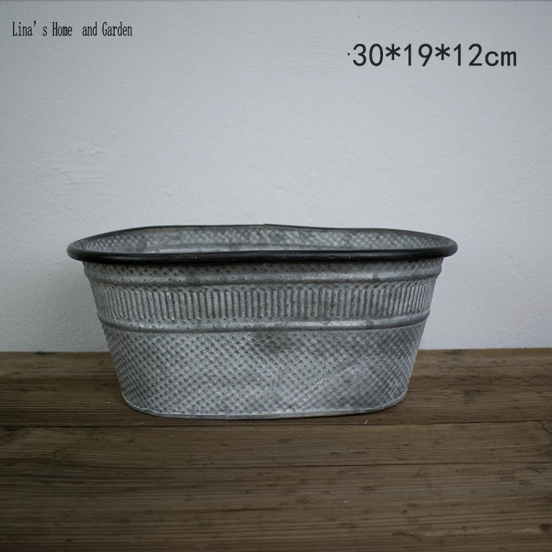 

handmade retro distressed oval antique zinc planter pot