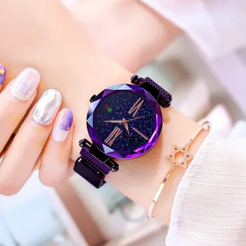 

Elegant Purple Women Watches Starry Sky Fashion Lady Quartz Clock Magnet Buckle Casual Business Party Girls Gift Wristwatch