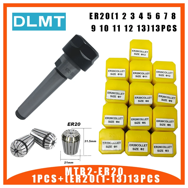 

1pc handle MT2 ER20 MTB2 ER20A M6 Morse#2 taper holder collet chuck+13pcs spring collet 1/2/3/4/5/6/7/8/9/10/11/12/13MM