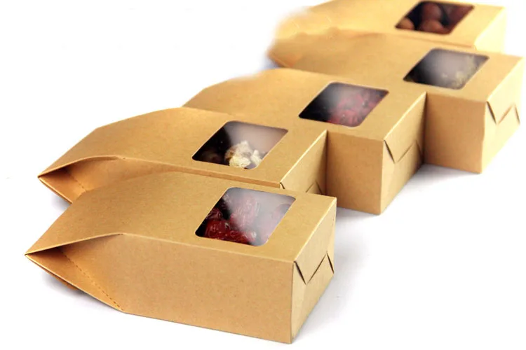 100 шт крафт-бумажные пакеты/коробки бумажные коричневые стоячие окна для свадьбы/подарка/ювелирных изделий/еды/конфет Упаковочные пакеты