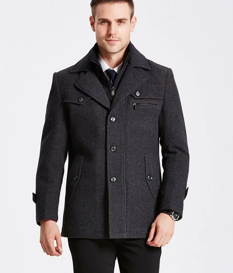 Зимнее шерстяное пальто Slim Fit Куртки модная верхняя одежда; теплый человек повседневная куртка пальто бушлат плюс Размеры 3XL, XXXXL - изображение