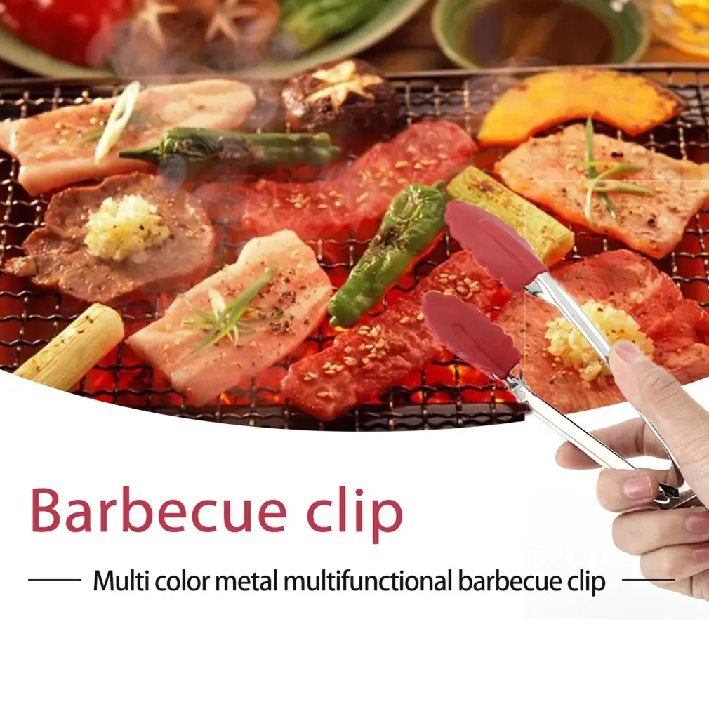 Non slip Silicone Kitchen Clamps Barbecue Tongs Food Meat Baking Bread Tongs Clip Stainless Steel Clip 3