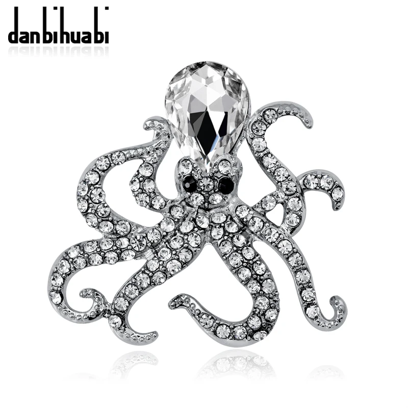 Danbihuabi эмаль Полный Кристалл осьминога Броши для женщин Серебряный цвет горный