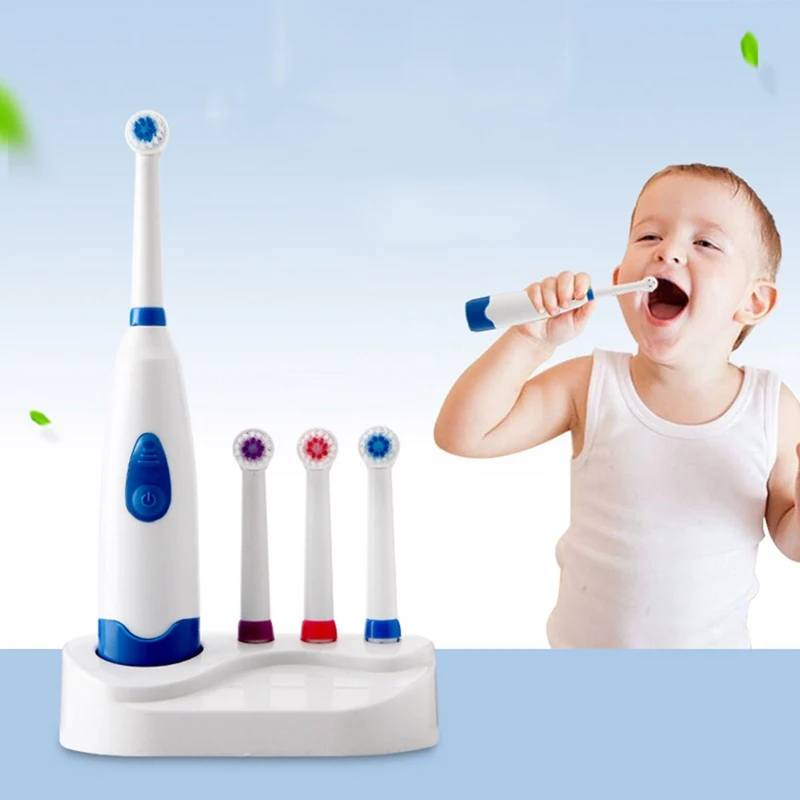 

Brand New Baby Kids Toddler Electric Rotating Toothbrush With 4 Heads Oral Hygiene Tooth Brush For Baby Child Care