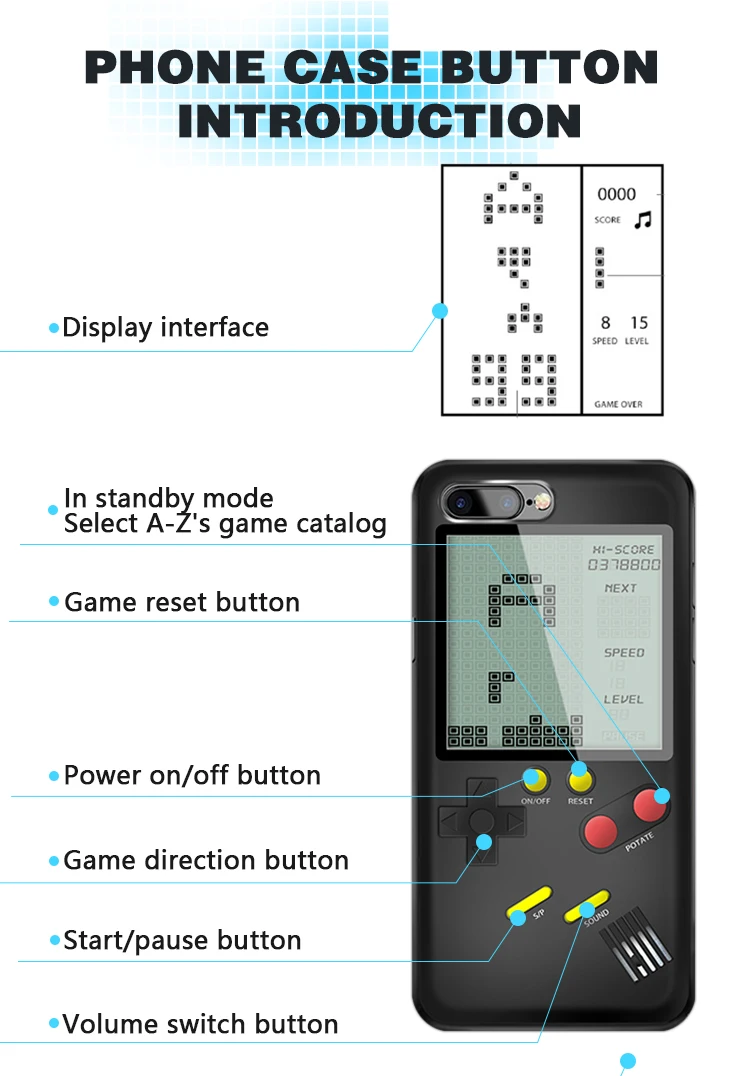 Данные лягушка тетрис игровые консоли для iPhone чехол Мини Портативная игра для iPhone 6/6s Ретро Чехол для игровой приставки для iPhone 7 8P X/XS