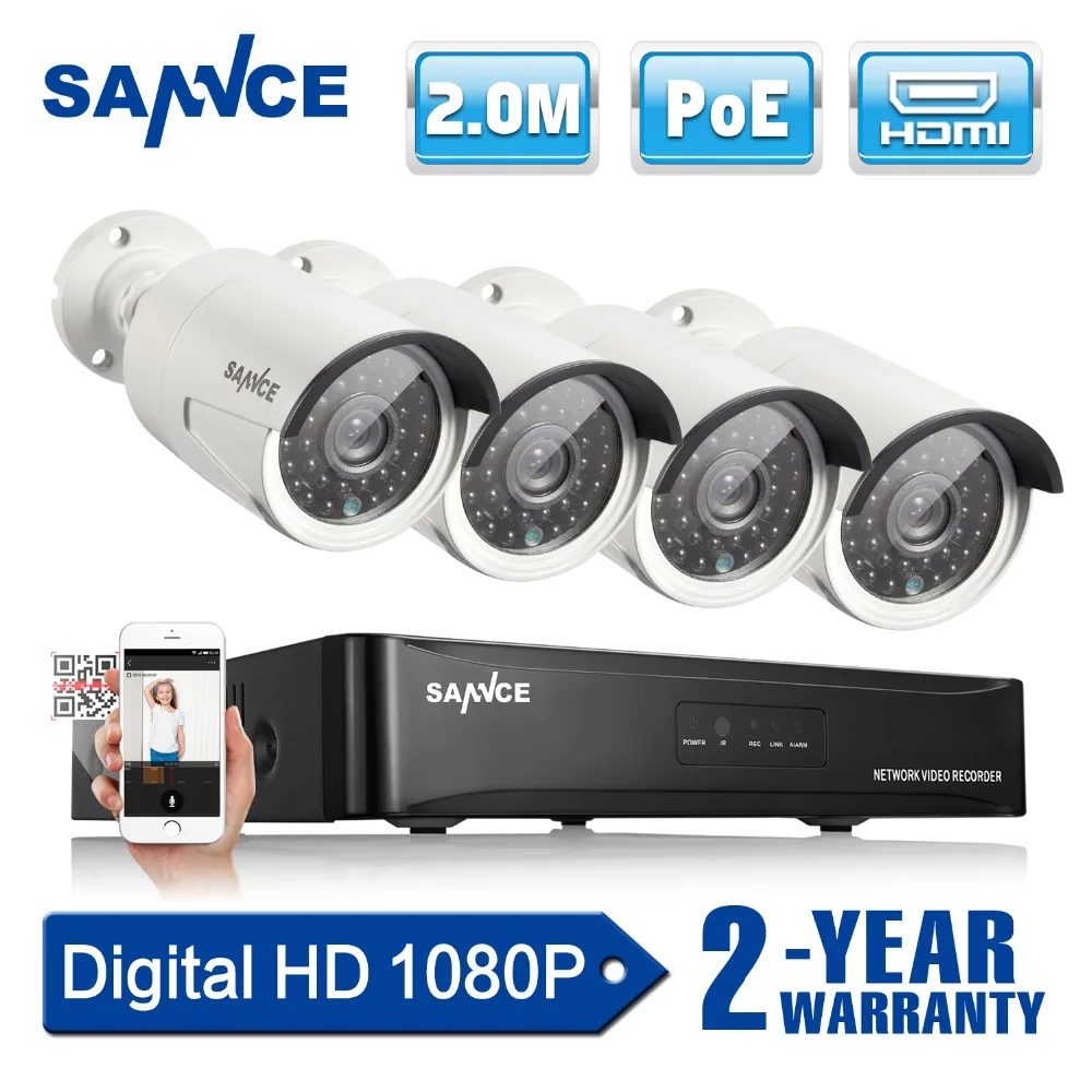 SANNCE 4CH 1080P Network POE NVR Kit CCTV Security System 2 0MP IP Camera Outdoor IR