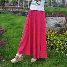 Высокое качество Весна Лето женщин сплошной цвет большой круглый маятник юбка Лен Bohemia хлопок тонкий обычный цвет пляжные юбки