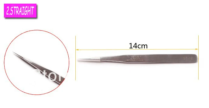 

5pcs x VETUS Silvery Anti-static Hard ST-12 Straight Eyelash Extension Tweezers Free shipping