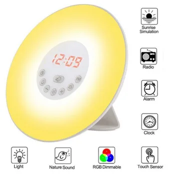 

7 Color Change Sunrise Digital Alarm Clock Touch Sensor Wake-up Light Alarm Clock With FM Radio Snooze Bedside Atmosphere Lamp