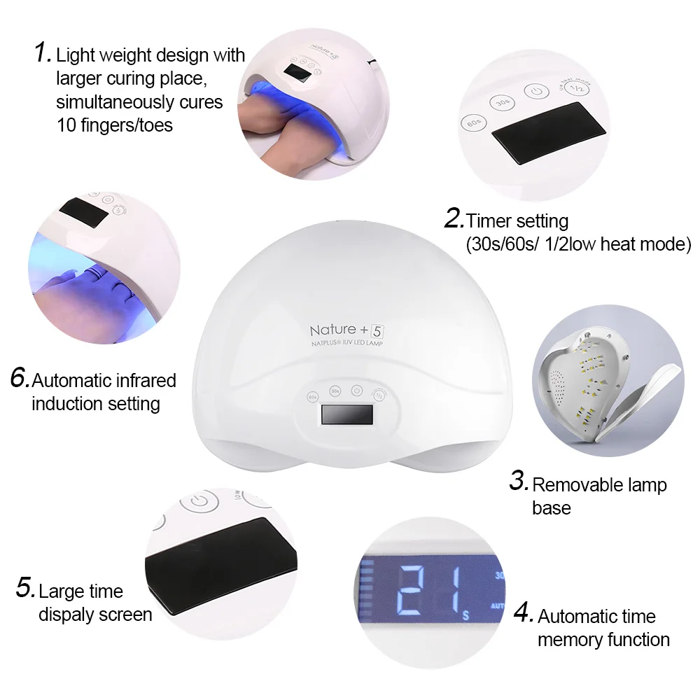  Modelones Nature5 48W Nail Dryer Dual UV Led Lamp For All Types Gel Leds UV Lamp Nail Machine Smart
