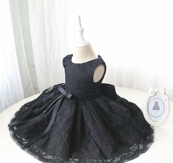 Black Arab one year baby birthday girl dress crew neck lace appliques mini kids pageant glitz dresses with bow Black Arab one year baby birthday girl dress crew neck lace appliques mini kids pageant glitz dresses with bow